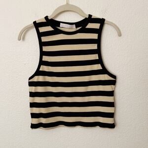 [Rachel Parcell] Tan Black Striped Ribbed Knit Racerback Sleeveless Tank NWT XL